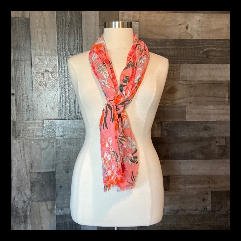 Hawaiian pink peach floral palm scarf tropical beach resortwear coconut girl